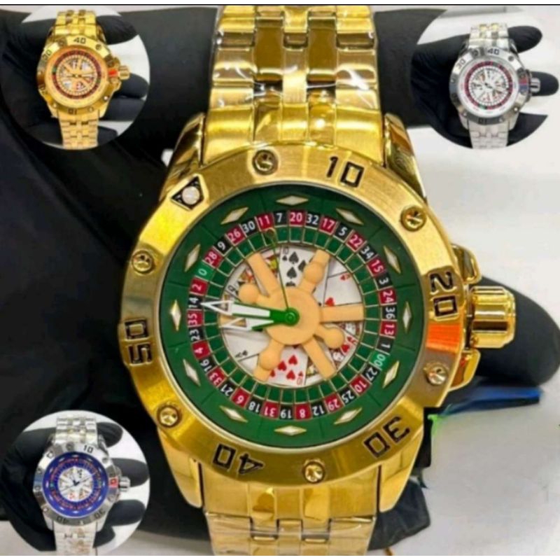 Relógio  Invicta Cassino Aço Inox  Catraca Giratoria  Fundo Gravado