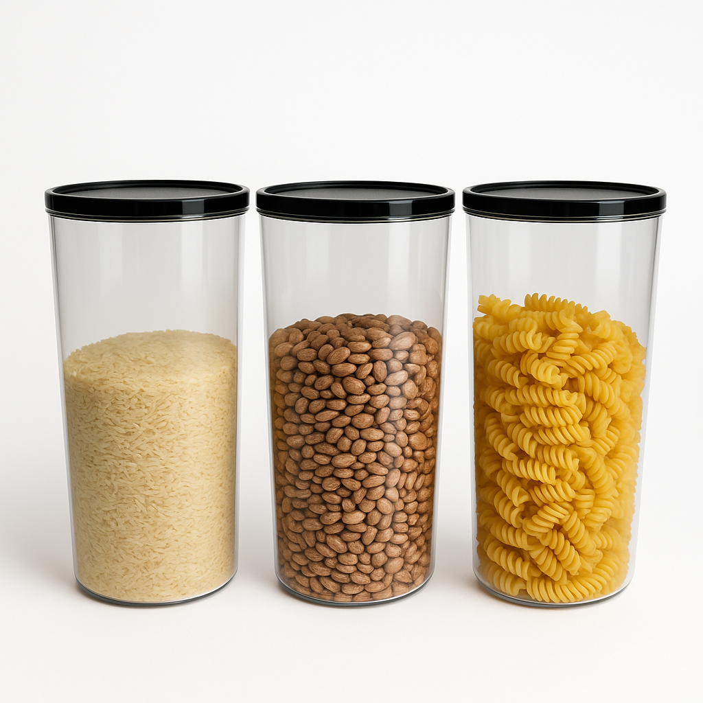 Kit 3 Potes Transparentes Redondos Para Mantimentos Alimentos 2,5 litros Tampa Preta