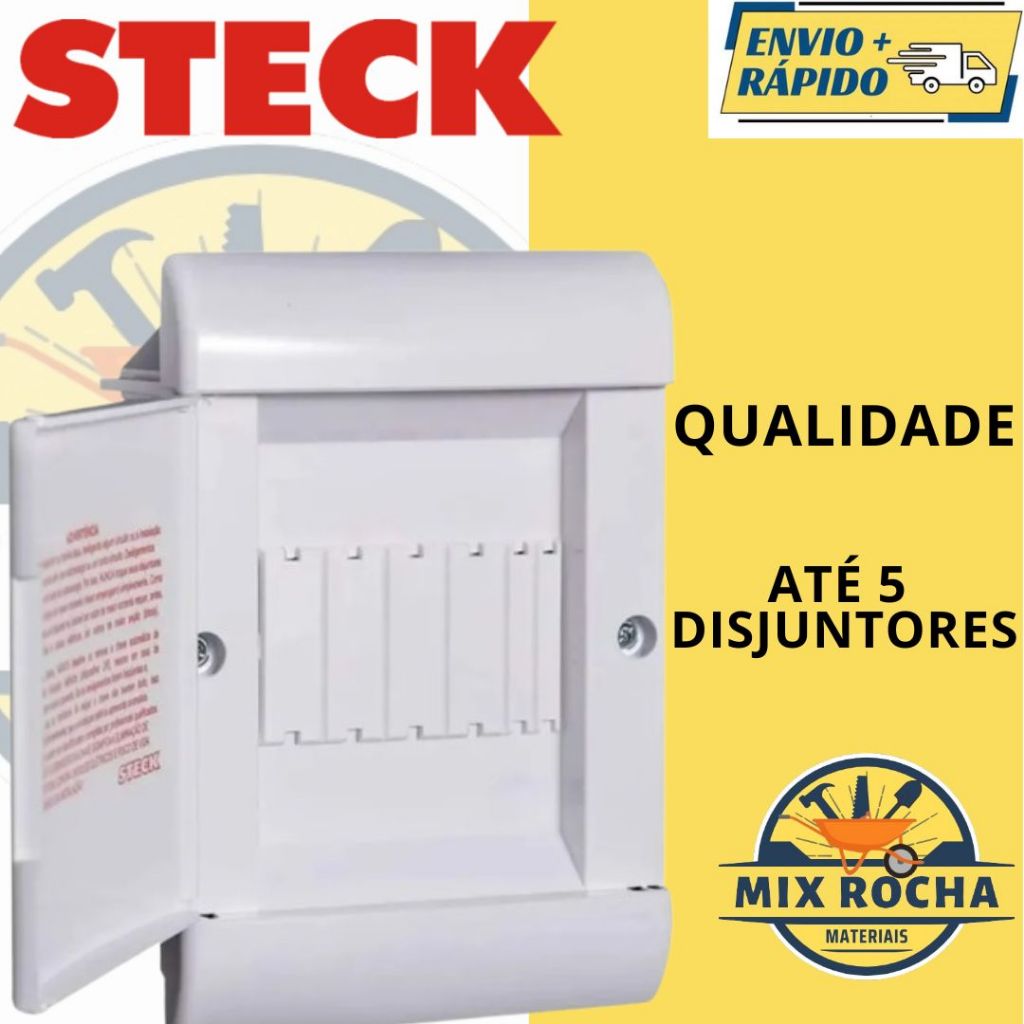 CENTRO CAIXA QUADRO DE DISTRIBUIÇÃO DE ENERGIA ELETRICA DE EMBUTIR STECK PARA 5 DISJUNTORES