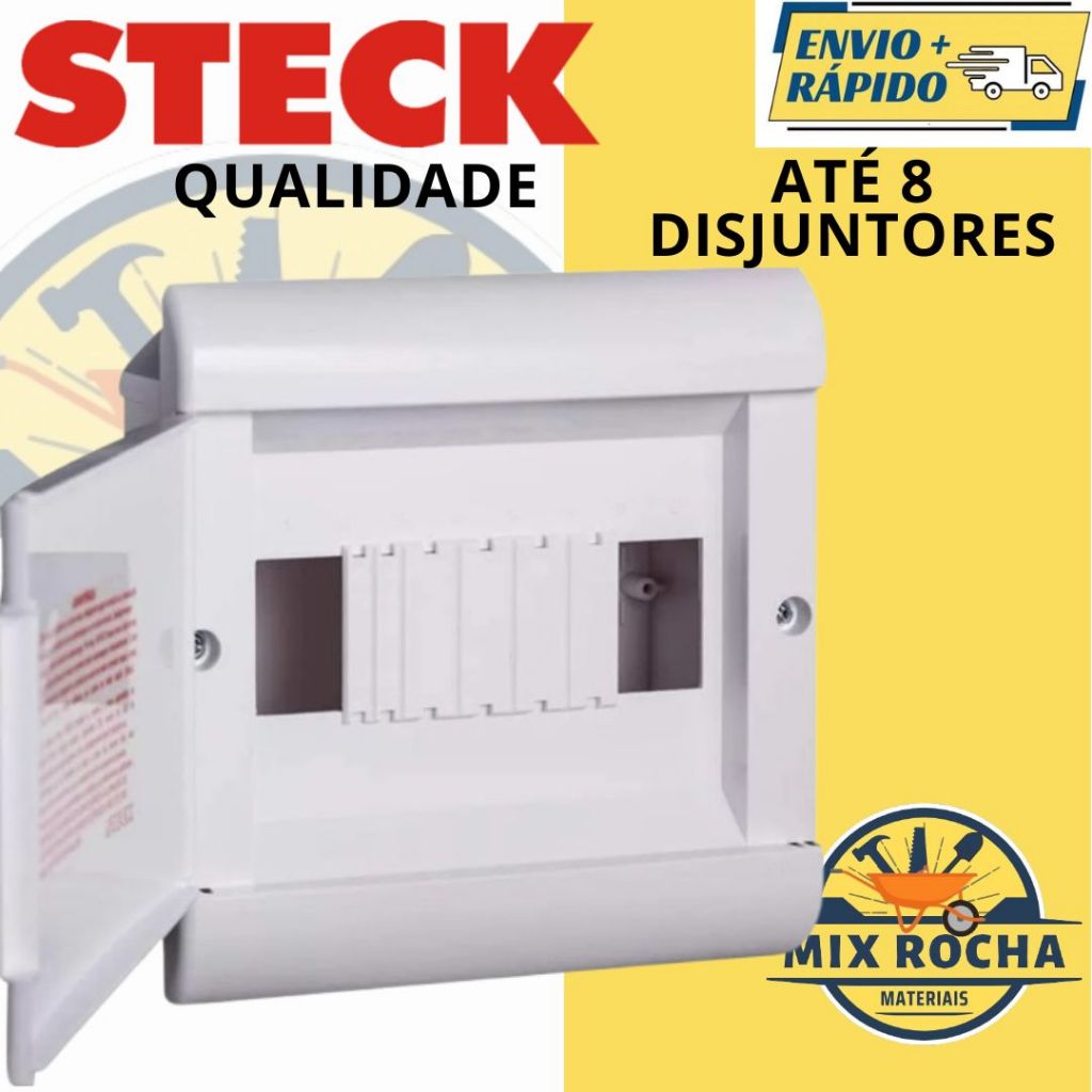 CENTRO CAIXA QUADRO DE DISTRIBUIÇÃO DE ENERGIA ELETRICA DE EMBUTIR STECK PARA 8 DISJUNTORES