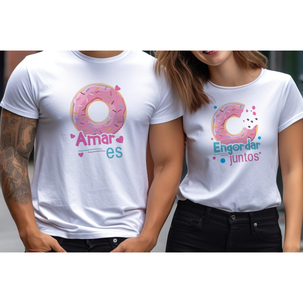 Kit camiseta casal  DONUTS ROSQUINHAS  LOVE FOREVER dia dos namorados esposa marido