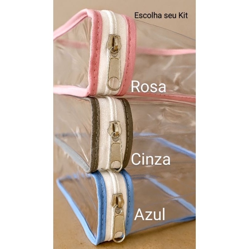 Kit c/25 und Necessaire Organizador Azul, Rosa e Cinza- Multiuso- Guardar Utensílios e Roupas pequenas de Recém-Nascidos