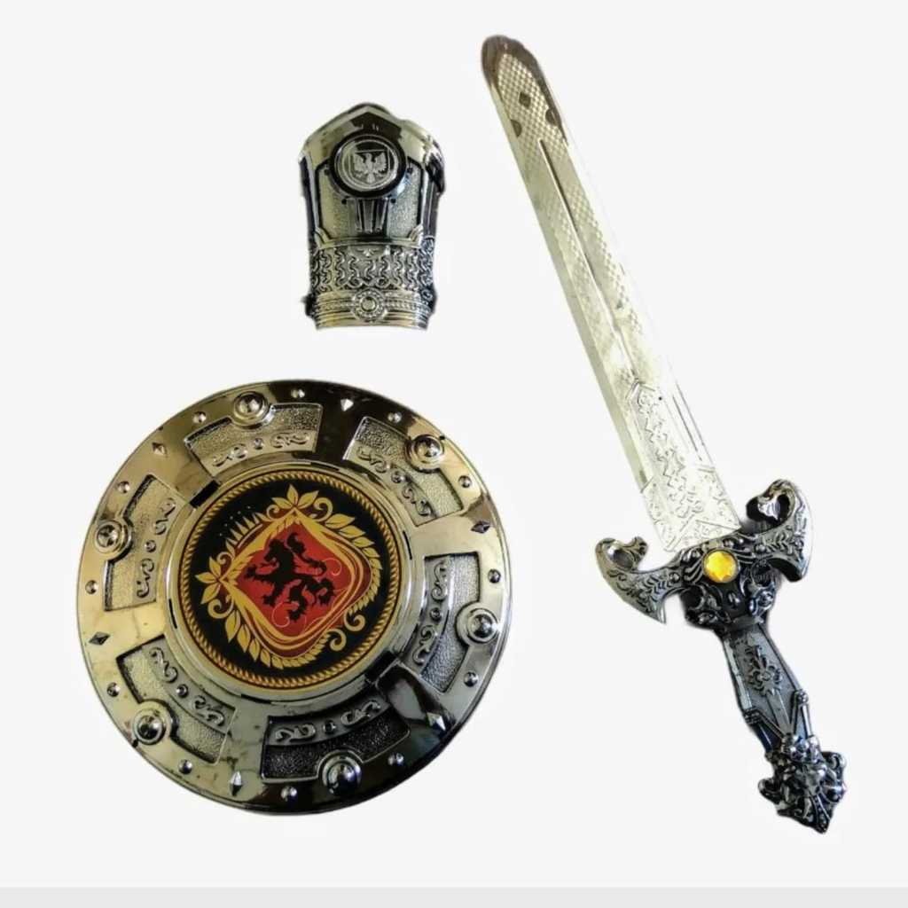 Guerreiro Medieval Infantil Aguia Dourada Espada + Escudo + Armadura Punho Bracelete