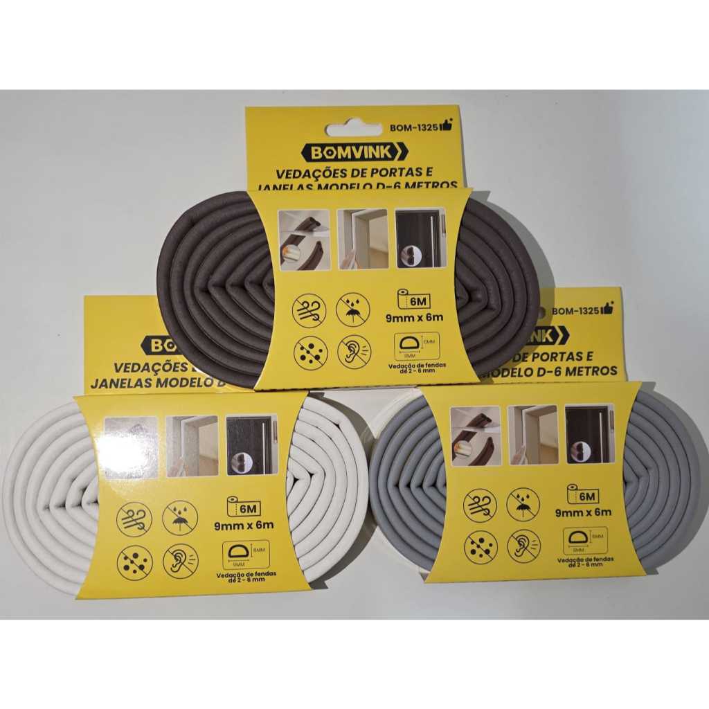 Veda Fresta Modelo D 9mm x 6m – Vedação para Janelas e Portas Bomvink em Oferta na Shopee