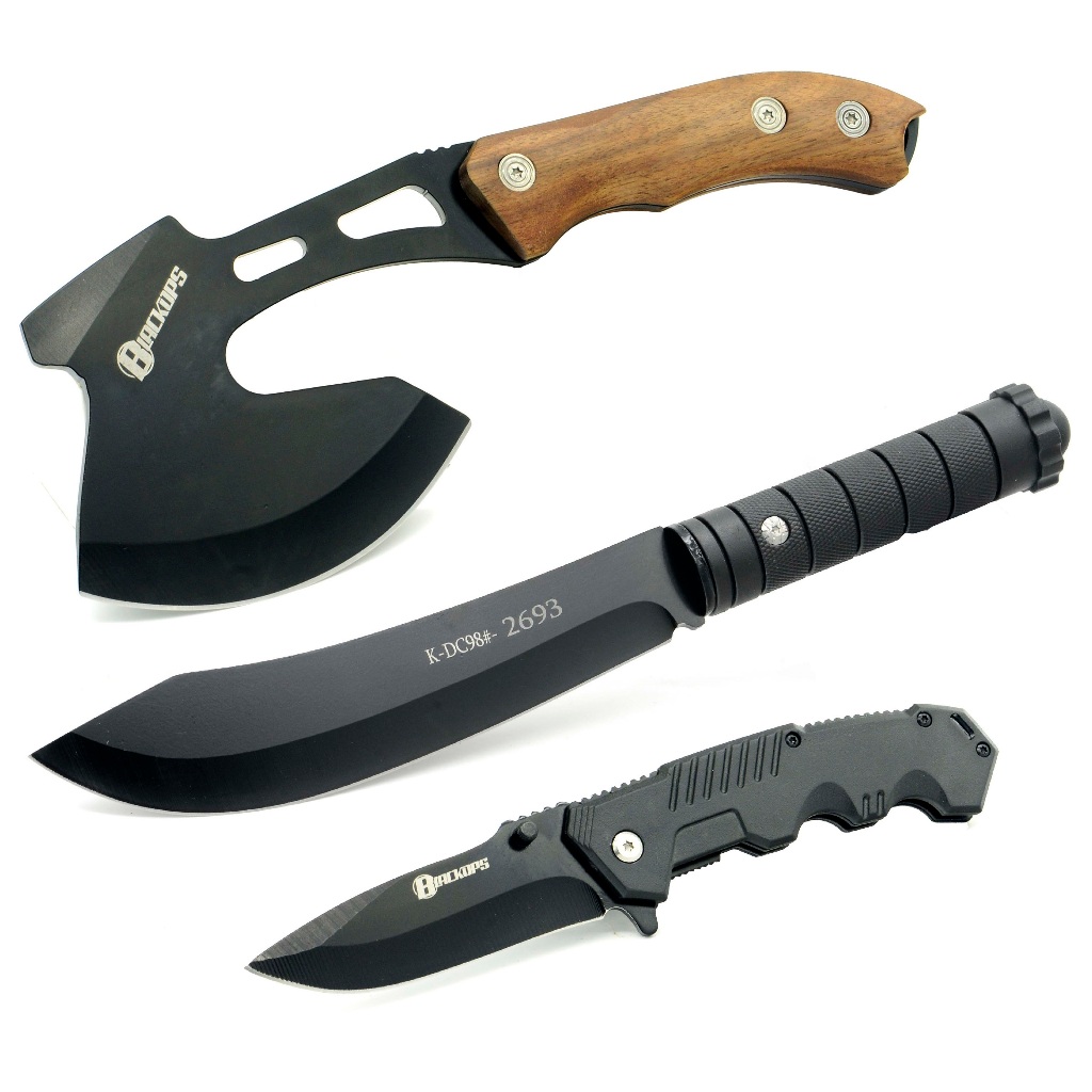 Machado Tático Viking Aço Militar Camping Sobrevivência Acampamento THY-9+Faca+Canivete