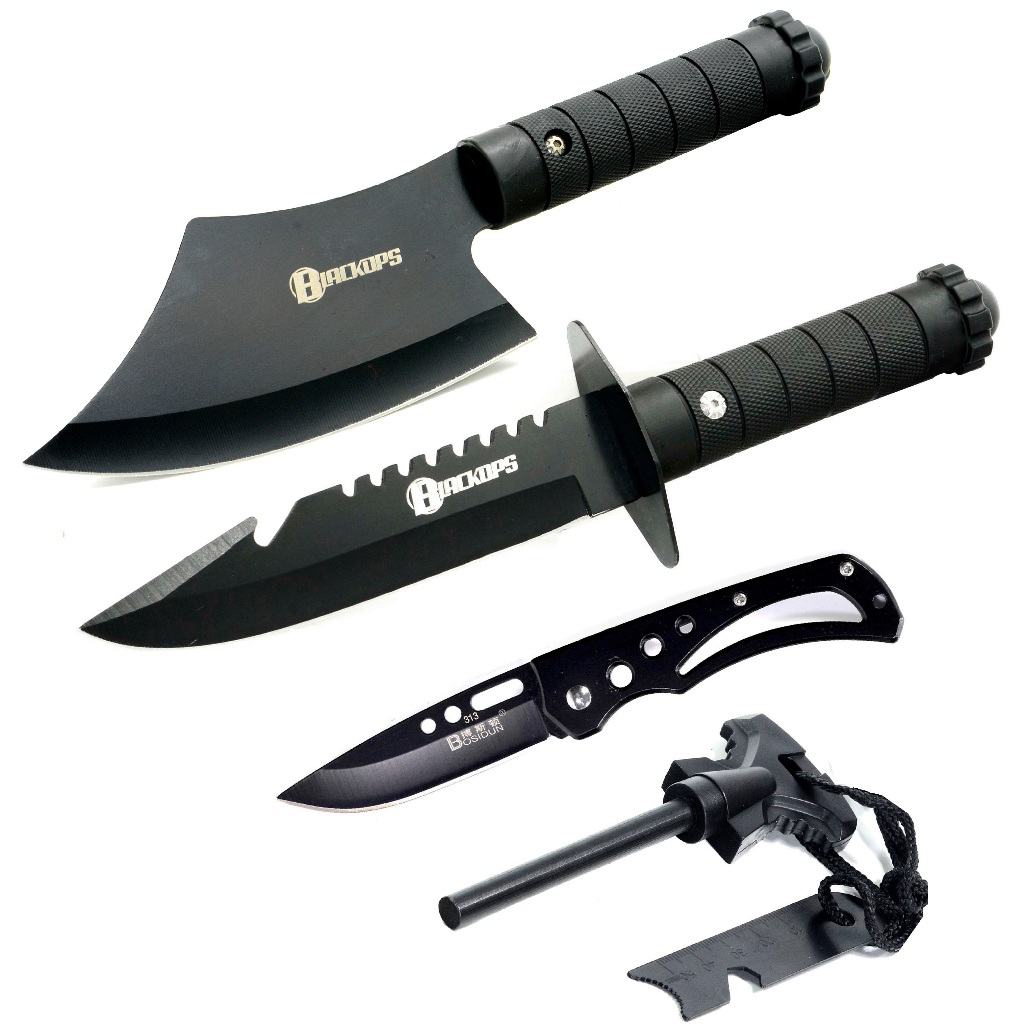 Machado Tático Viking Aço Militar Camping Sobrevivência Acampamento THY-11+Pederneira+Faca+Canivete