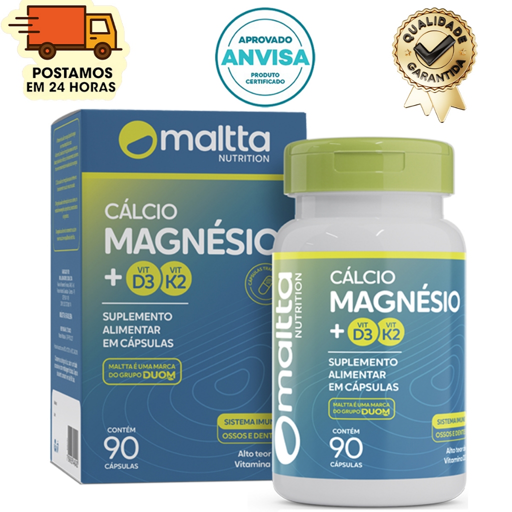 Cálcio + Magnésio + Vitamina K2 + Vitamina D3 - 90 Cápsulas 660mg - Maltta