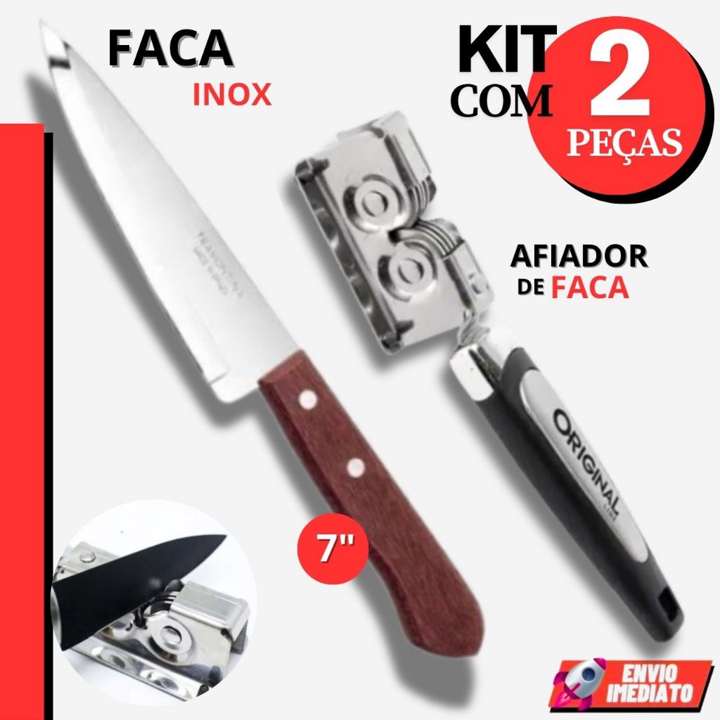 Afiador Amolador Faca Cozinha 2 peças INOX para Cozinha Casa Restaurante Profissional