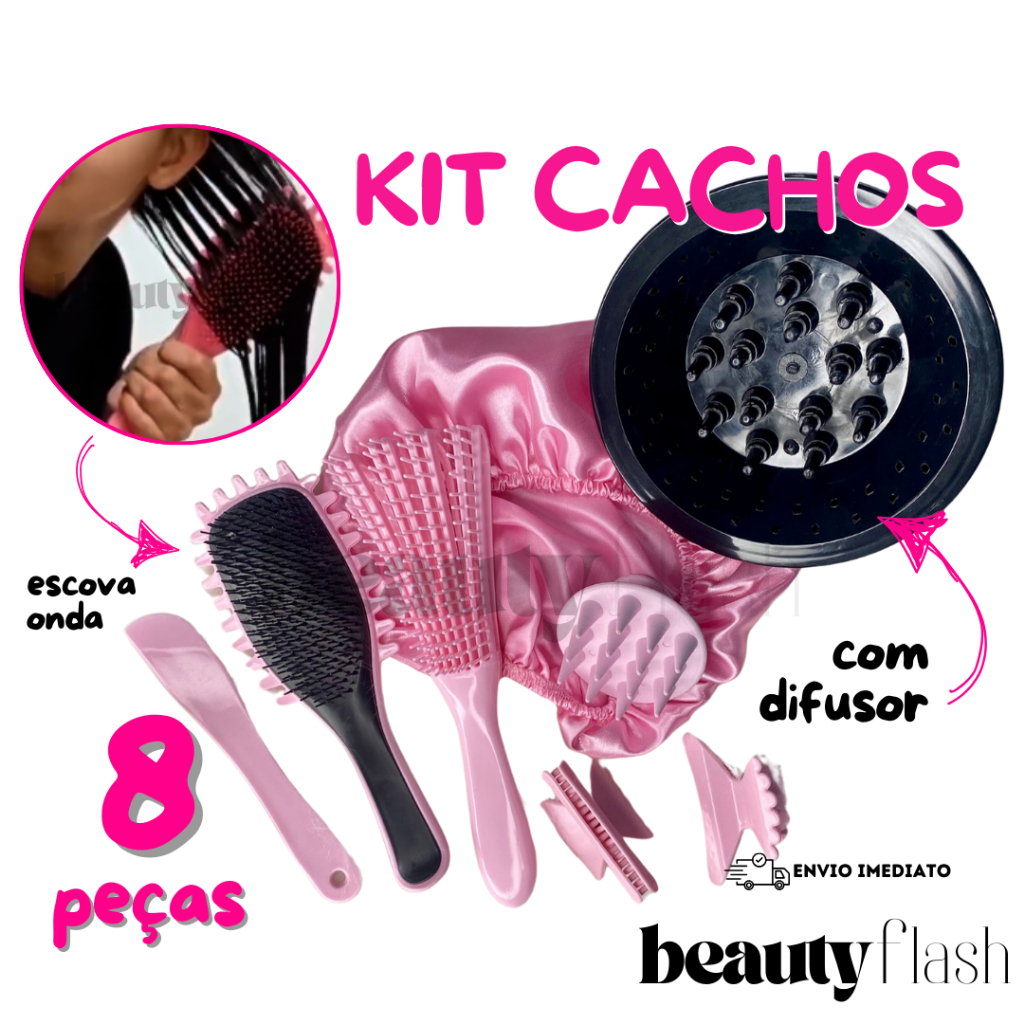 Kit Cachos Beauty Flash Escova Finalizadora Difusor Definição e Finalização Cabelo Cacheado Crespo em Oferta na Shopee