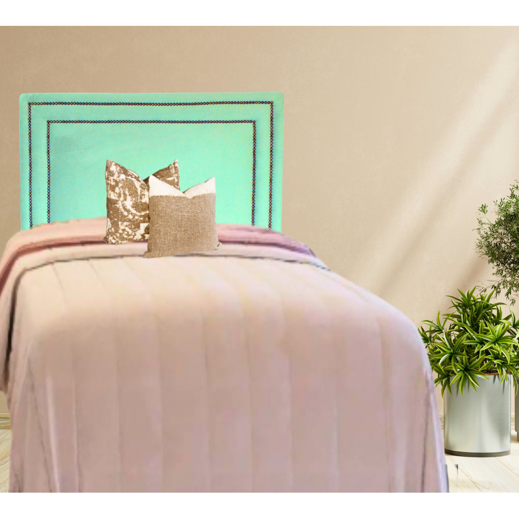 Cabeceira Solteiro Cama Box Veludo Verde Claro Dupla Tacha