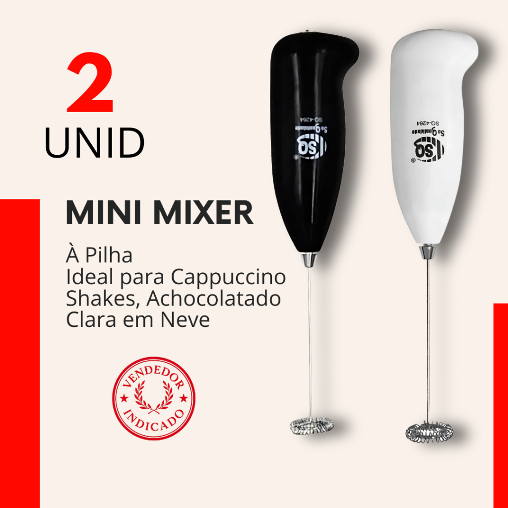 Kit 2 Misturador Mini Mixer Batedor Elétrico Portatil para Clara de Ovos Capuccino Shake Bebidas
