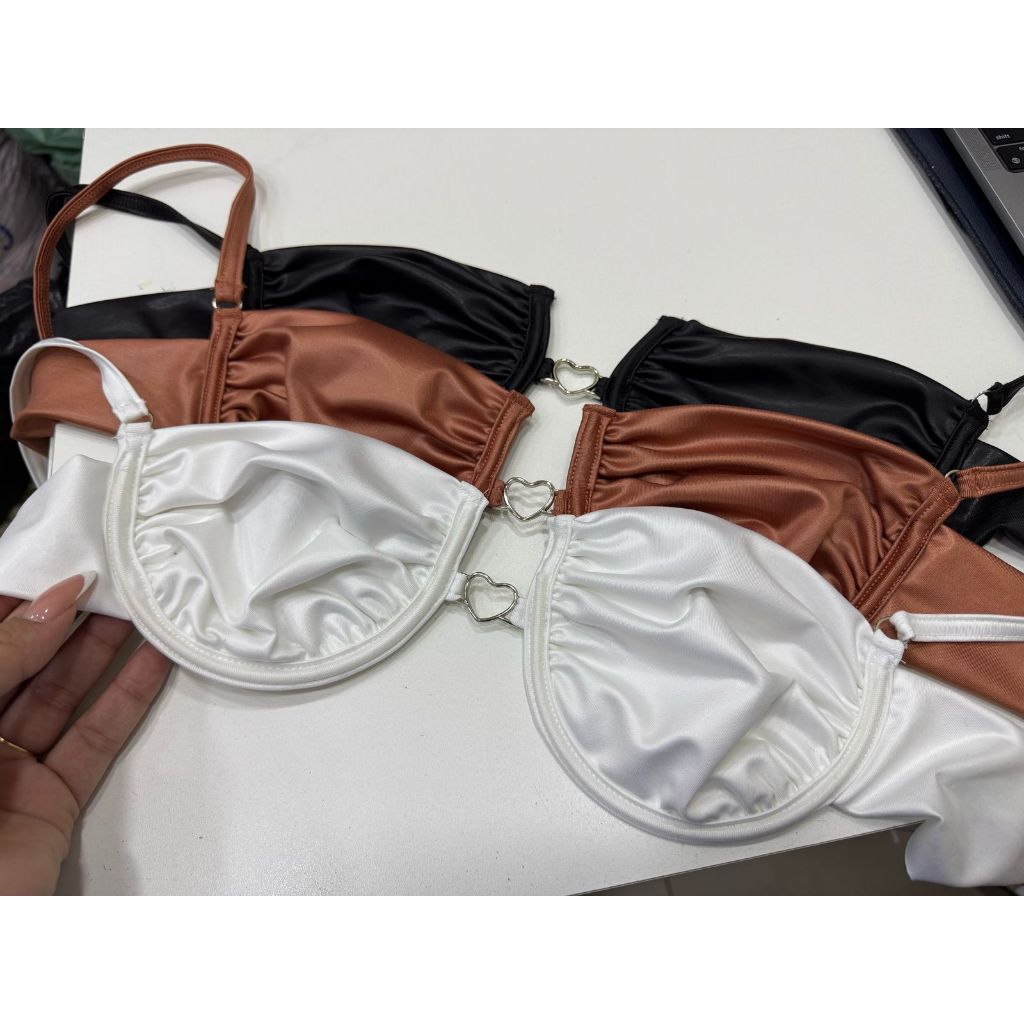 Cropped Thalia em Cirrê Acetinado com Aro de sustentação e  alça top coração em Oferta na Shopee