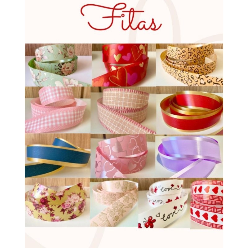 Fita decorada para Laços, presentes, natal, Várias cores 32mm x 10m Fracionada rolo pequeno Rizzo, Albano , Xingo