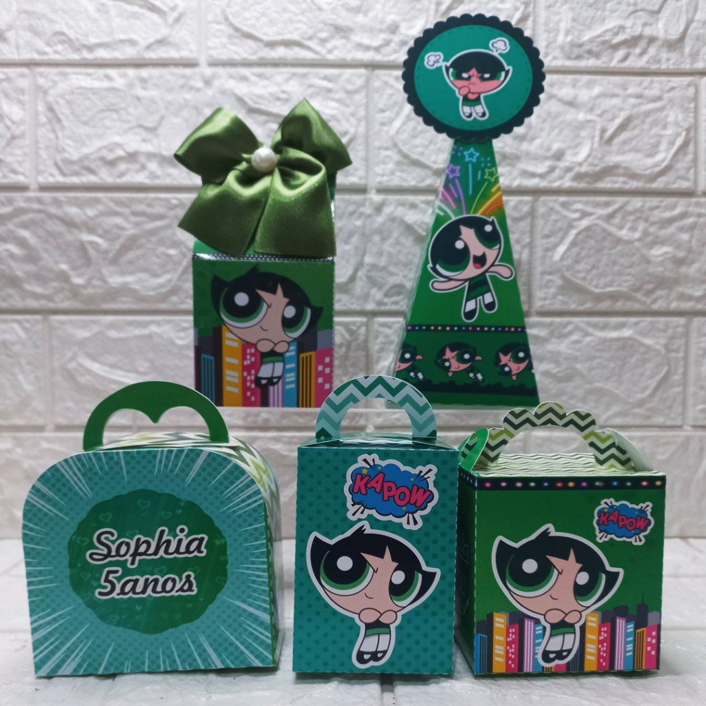 Kit de Personalizados Docinho Super Poderosa, lembrancinha de aniversário Meninas Super Poderosas. caixinhas Docinho.