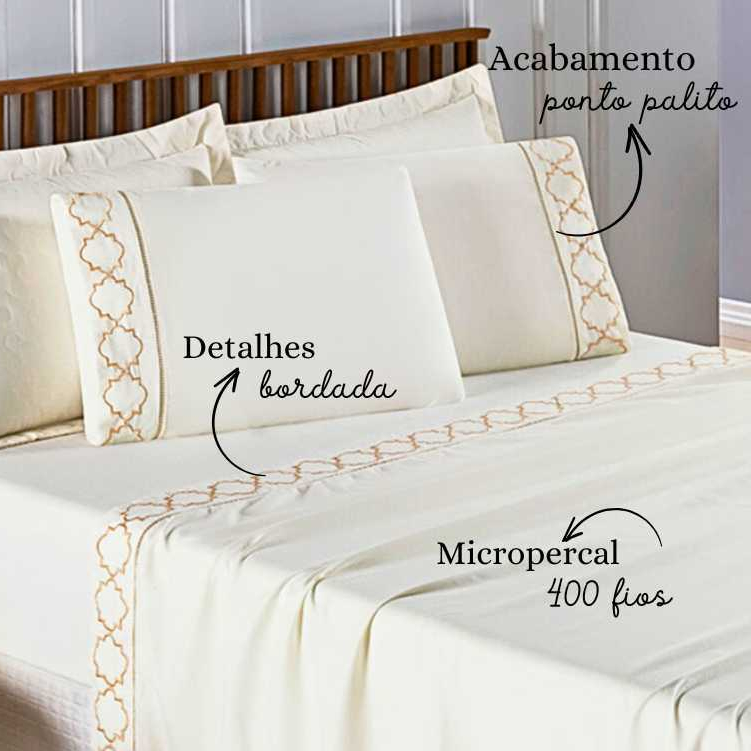 Jogo de Lençol King\Queen\Casal 4 Peças Percal 400 Fios Ponto Palito e Bordados Infinity Luxuoso em Oferta na Shopee