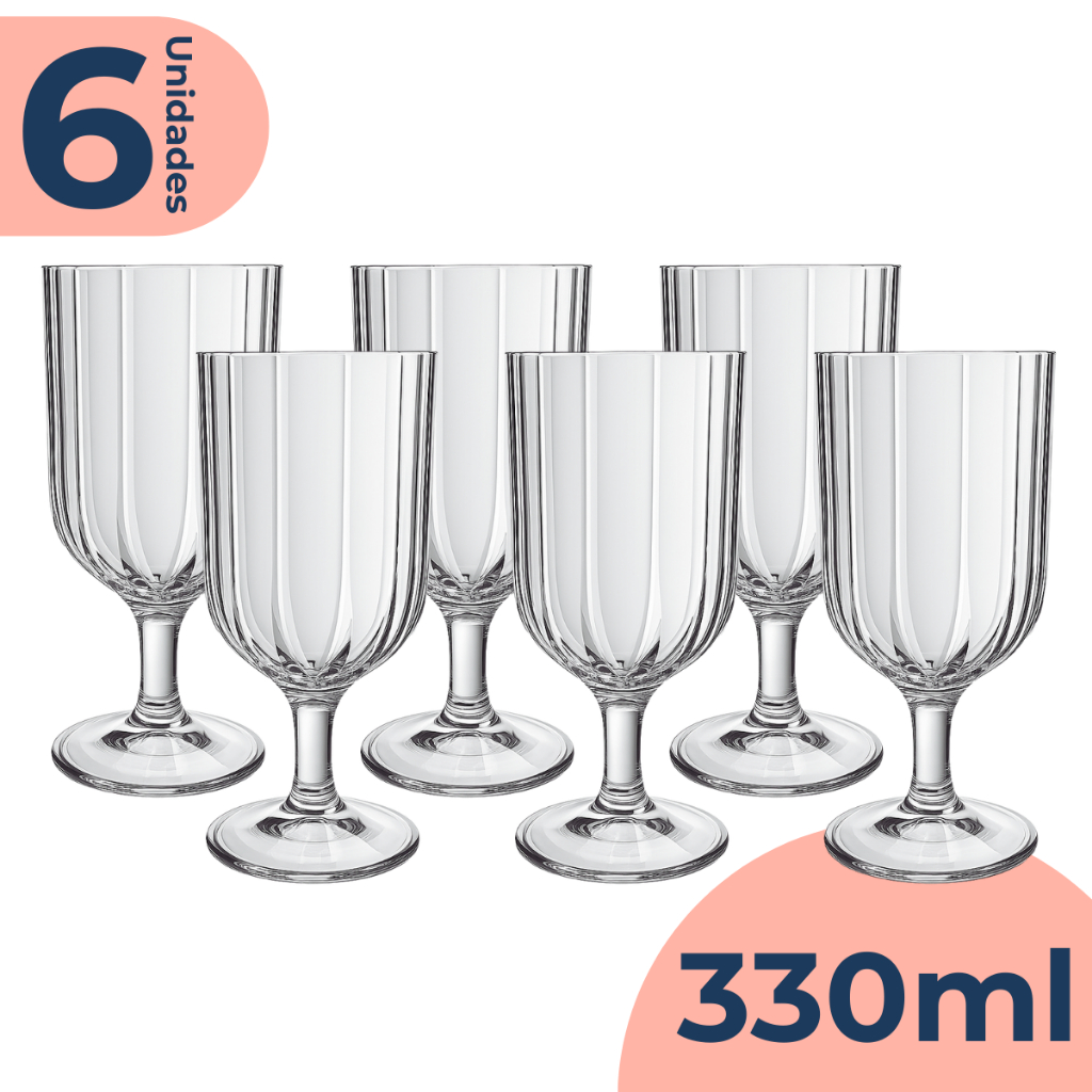 Jogo 6 Taças de Vidro Refinatto 330ml Canelado Para Água Suco Lhermitage