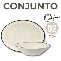 Conjunto Travessa Saladeira Baixelas Para Servir Brisa Areia Oxford Porcelanas