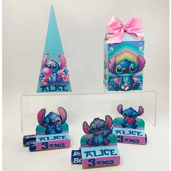 Kit Festa Pegue e Monte Stitch-Lembrancinhas Infantil Stich-Caixinhas Personalizadas Pegue e Monte Stitch-60 itens