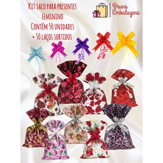 Kit Festa Saco De Presente Com Laço Femininos - Diversos Tamanhos em Oferta na Shopee