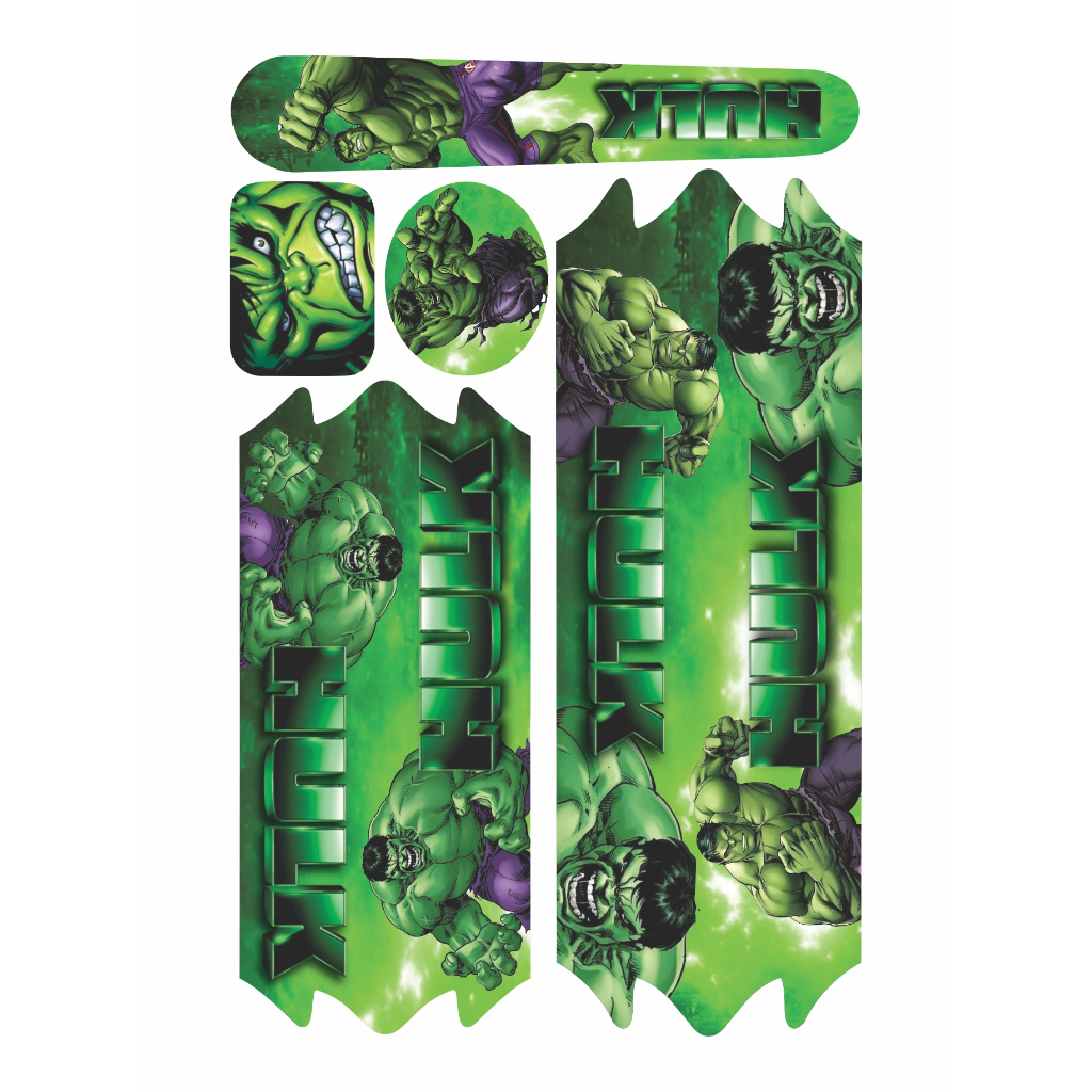 Adesivo para bicicleta infantil Hulk  tamanho A4 kit com 5 unidades. para Aro 12 ao 24