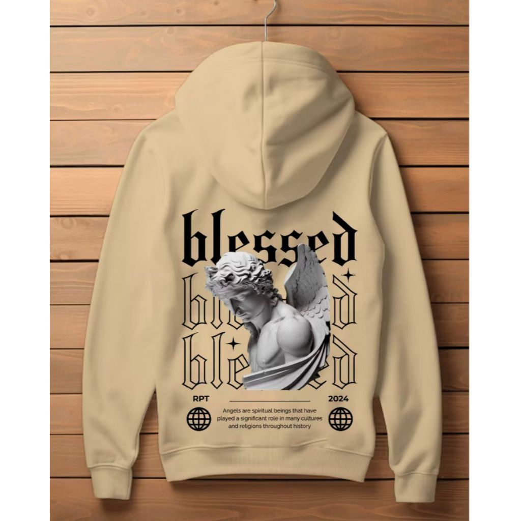 Blusa de Moletom Masculino Respect Blessed Angel Canguru Streetwear Lançamento 2024 Envio Imediato
