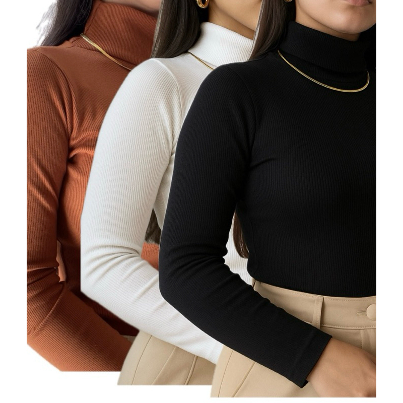 kit Blusas de frio feminina gola alta canelada quentinha básica inverno cacharrel segunda pele