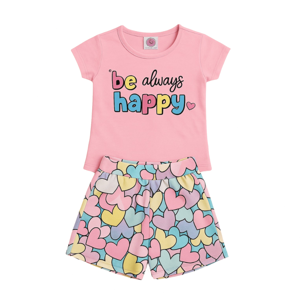 Conjunto infantil (02 Peças) sortidos feminino com Blusa de manga curta e short estampado