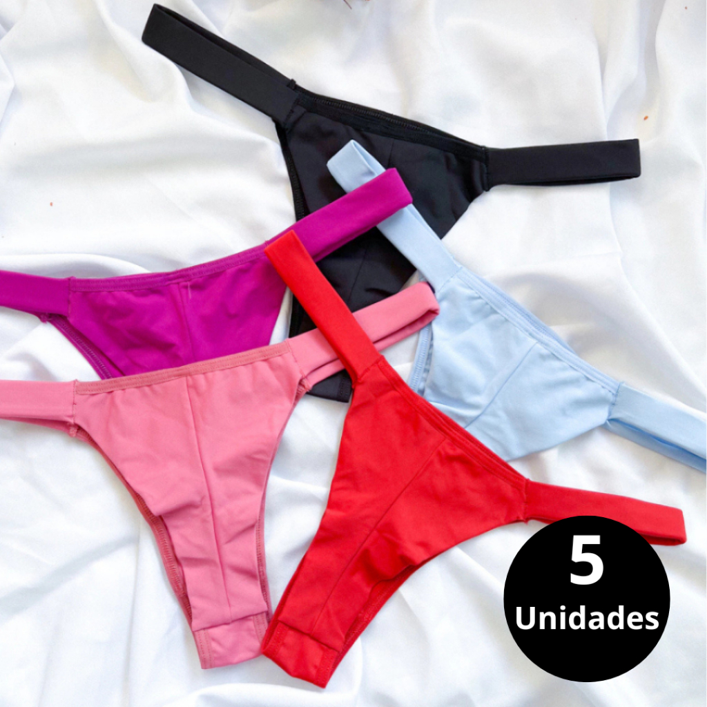Kit C/5 Unidades Calcinha Feminina Fio Dental Fio Duplo Lingerie Sexy
