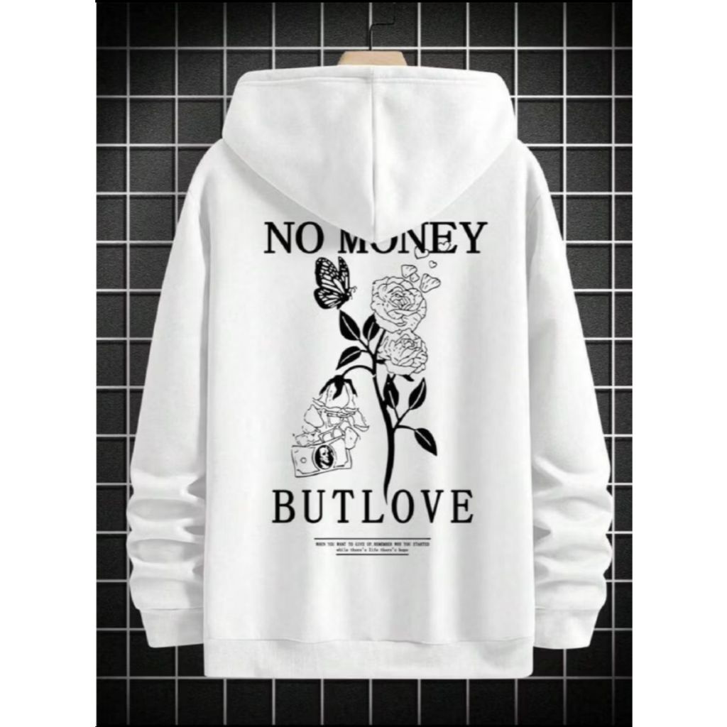 Moletom Canguru No Money But Love Capuz e Bolso Flanelado Unissex Masculino Feminino Blusa De Frio