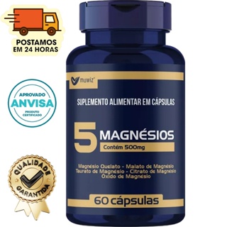 5 Magnésios ( Quelato + Malato + Taurato + Citrato + Óxido ) 60 Cápsulas 500mg - Muwiz em Oferta na Shopee