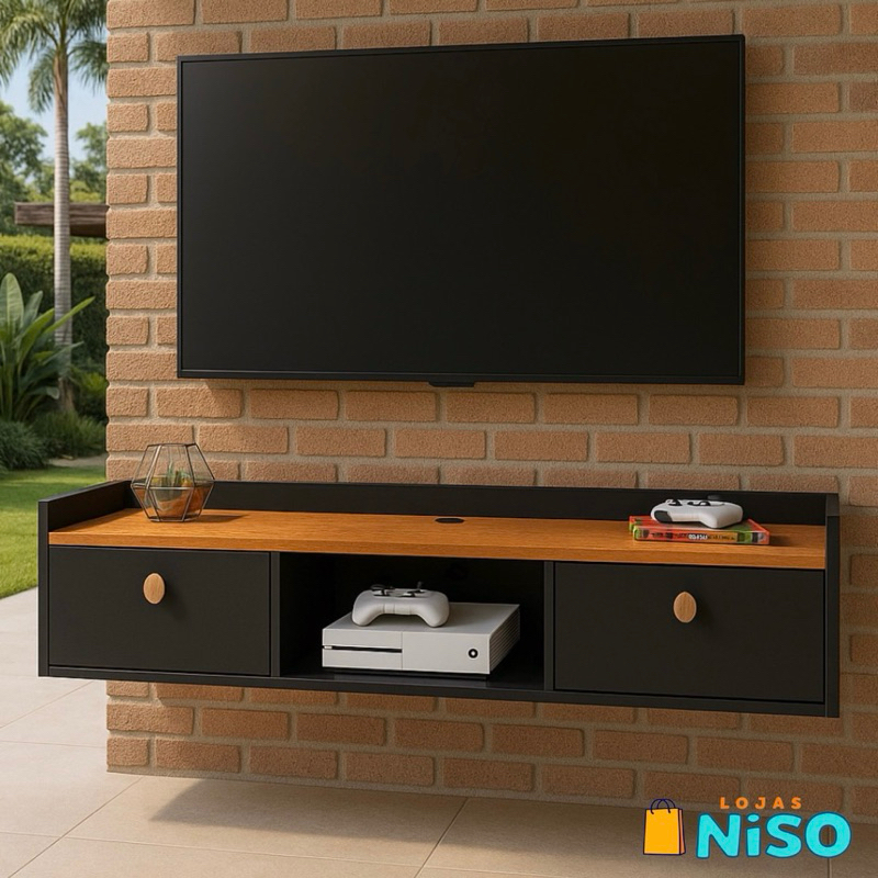 Rack Bancada para tv ate 50pol Suspenso sala 2 Portas Basculante Moderno Parede TV 32 42 50 Polegadas Vegas Copa Life