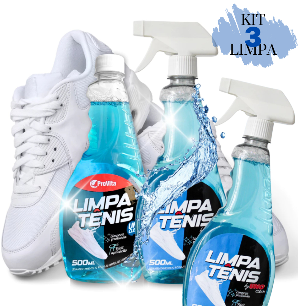 Kit 3 Limpa Tênis Spray Premium Provita Limpeza Profunda 500ml Tênis Sem Espuma Branco e Colorido