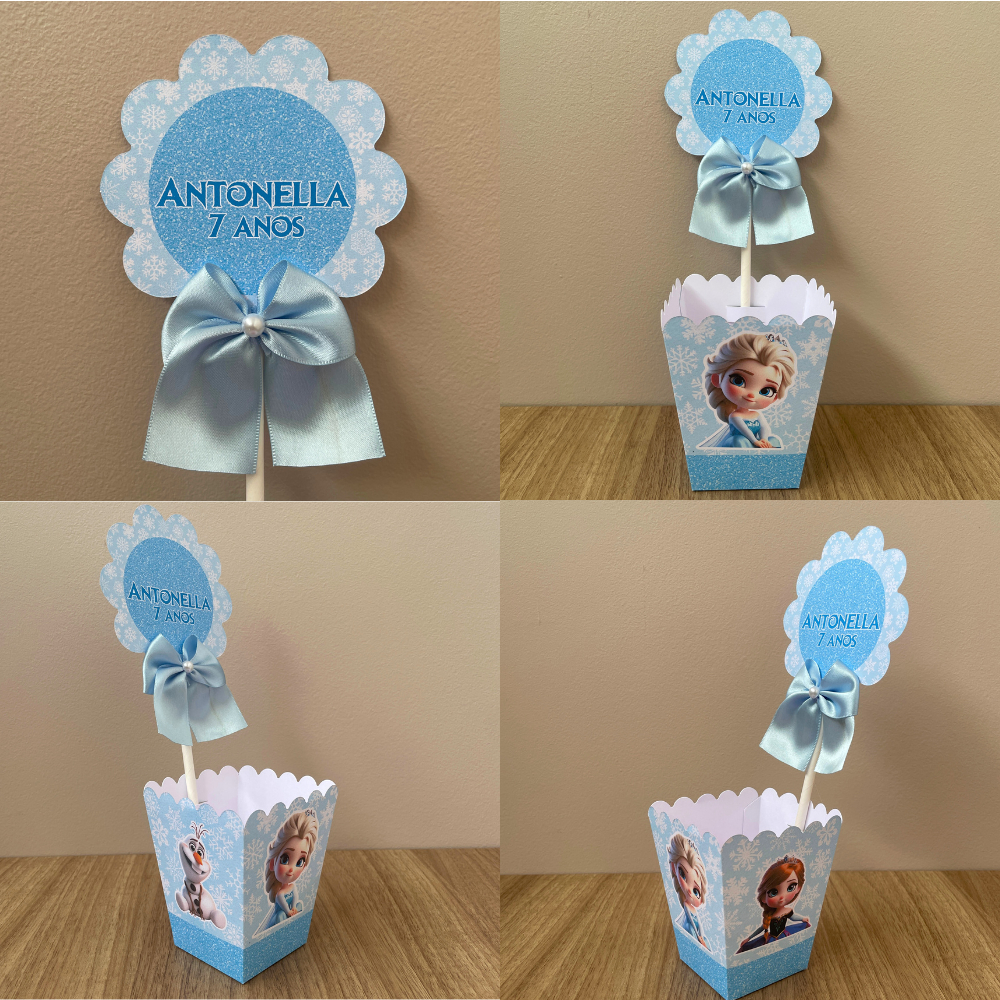 Centro de mesa cachepot Frozen cute personalizado - kit festa frozen, decoração de mesa  frozen cute