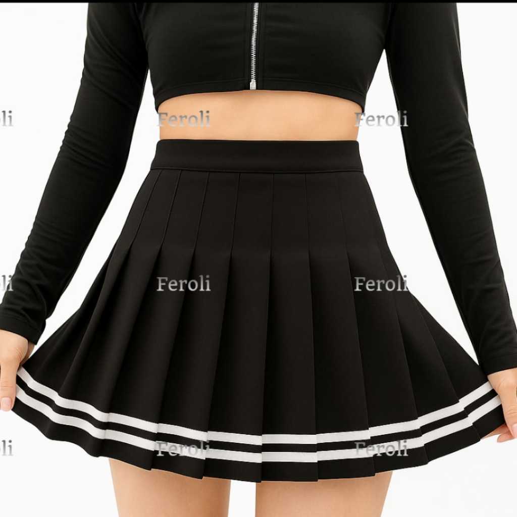 SAIA ADULTO /COLEGIAL / ANIME / COSPLAY / PREGUEADA  PRETO COM LISTRA em Oferta na Shopee