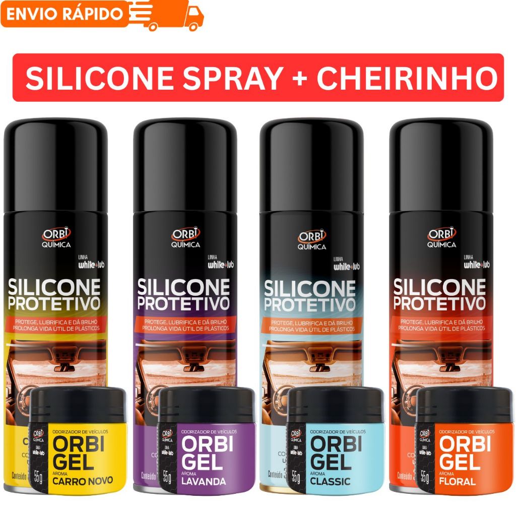 KIT Silicone Protetivo PERFUMADO Renovador Spray 300ML + CHEIRINHO GEL ORBI