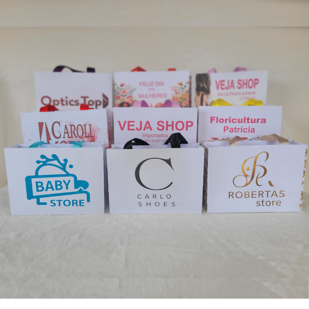 Sacola de Papel Personalizada para Loja de Roupas | Embalagem com Logo | Boutique, Moda e Presentes Tamanho 23x17x8 cm em Oferta na Shopee
