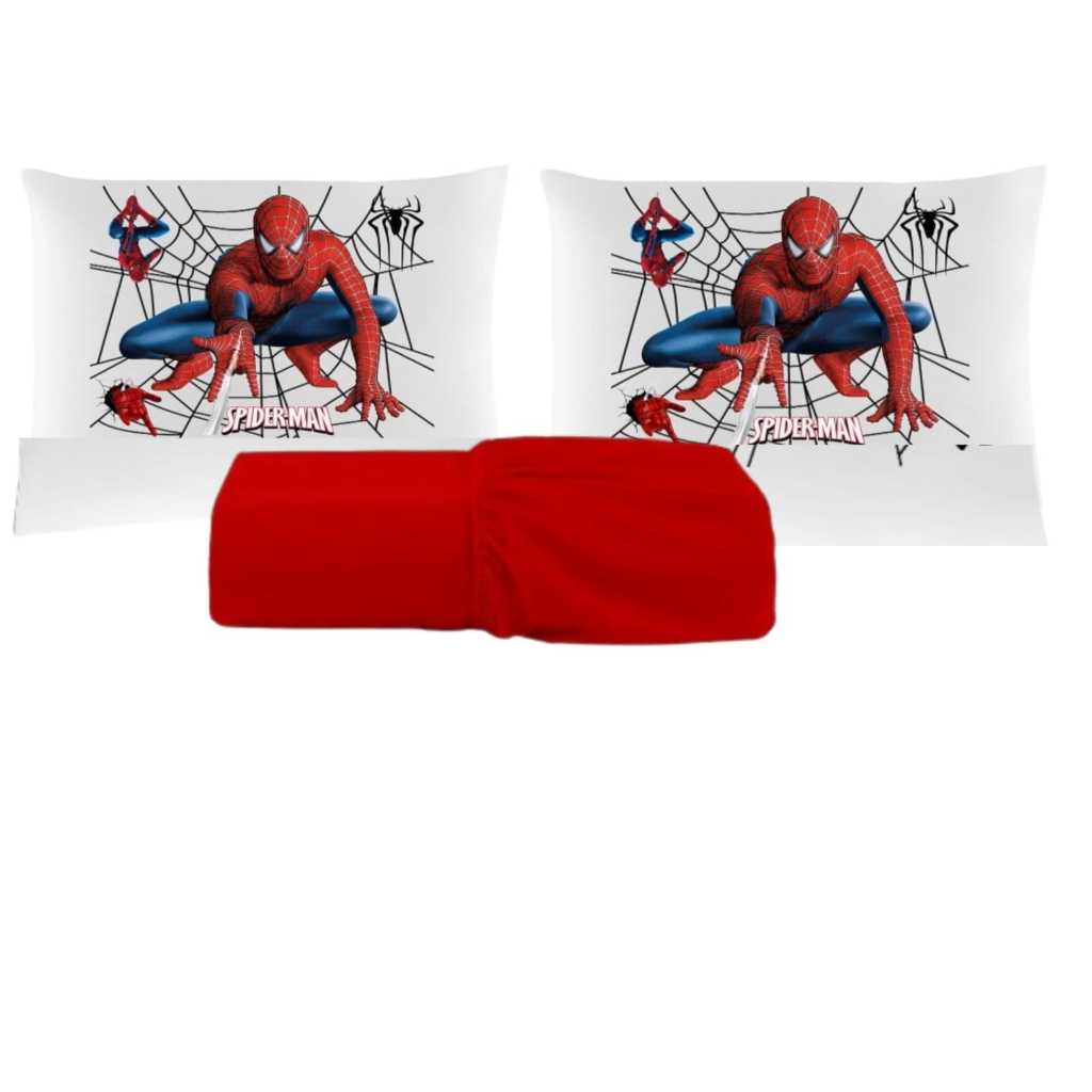 JOGO DE LENÇOL CASAL HOMEM ARANHA  DE LUXO 3 PEÇAS FRONHA LENÇOL DE ELASTICO SPIDER MEN em Oferta na Shopee
