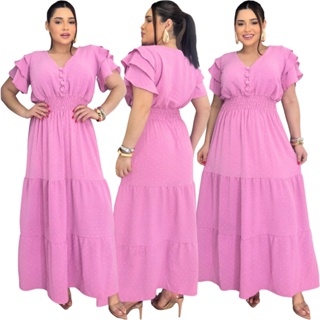 Vestido Longo 3 Marias Luxo Gola V Discreto Com Manga Estilo Sino Casual Plus Size em Oferta na Shopee