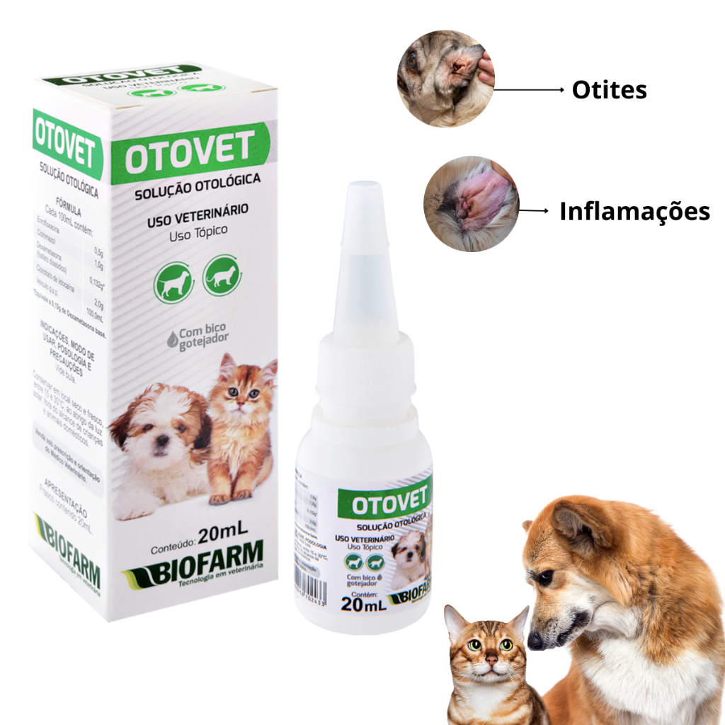 Otovet Solução Otológica Cães Gatos 20ml Remédio Ouvido Inflamação Infecção Adultos Filhotes Velhos Sênior