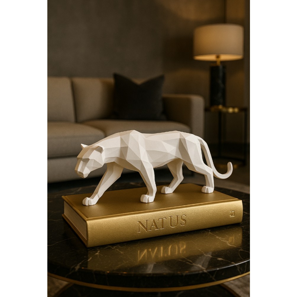 Pantera Negra geometrica Escultura Estatua Decoração preto ataque cobre estilizada leopard...