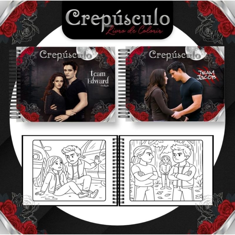 Livro de Colorir Tema crepúsculo com 50 folhas A5 capa flexível + brinde