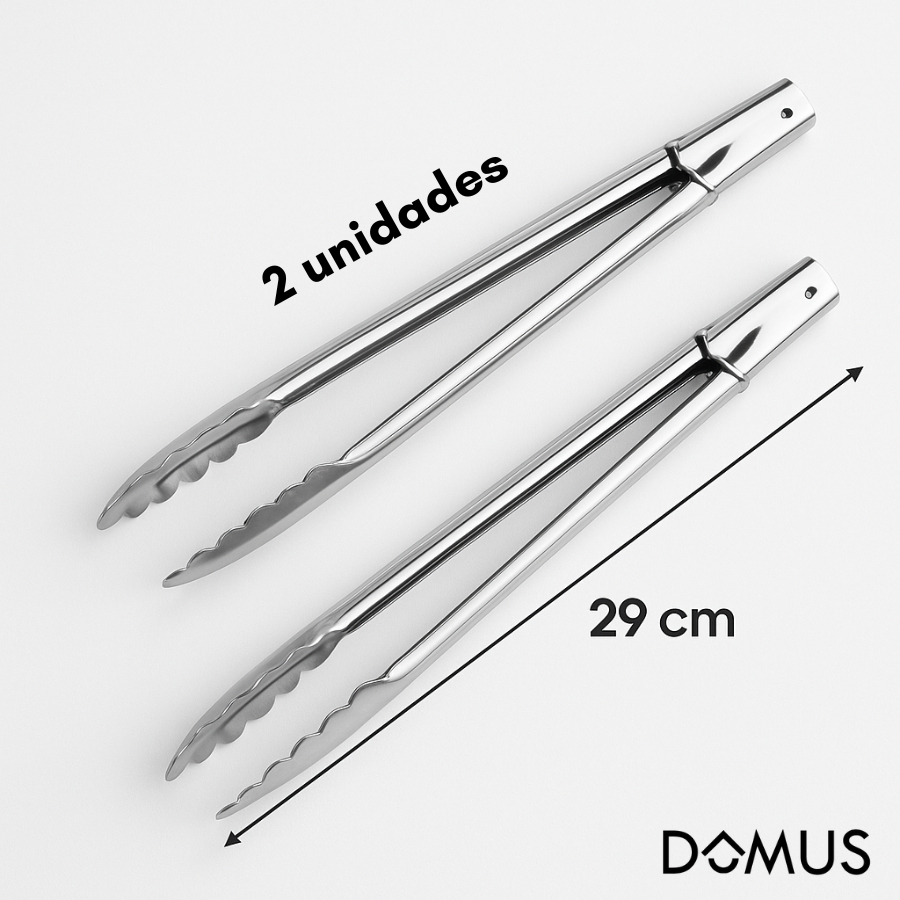 Pegador de Alimentos Multiuso Inox Longo 29 cm  para Salada Carne em Aço Inox