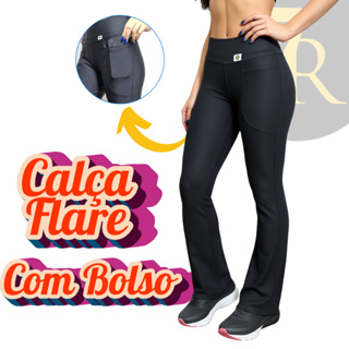 Calça Flare com Bolso Feminina 7 Regras, Zero Transparência; Cintura Alta; Tipo Bailarina. em Oferta na Shopee