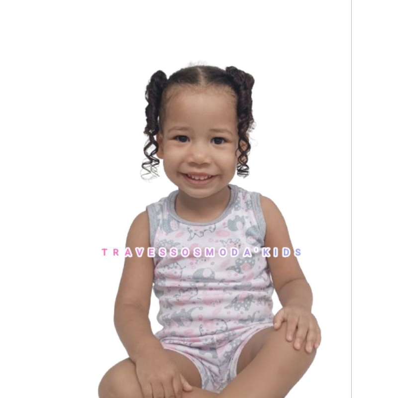 Conjunto Pijama Infantil Bebe Menina Canelado Estampado Kit 2 Peças Regata e Shortinho Verão.