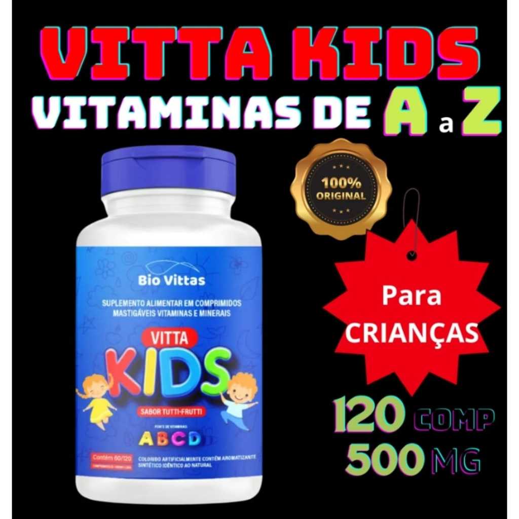 VITAMINA INFANTIL - Mastigável Vitta Kids - Sabor Tutti Frutti - 120 COMP - BIO VITTAS