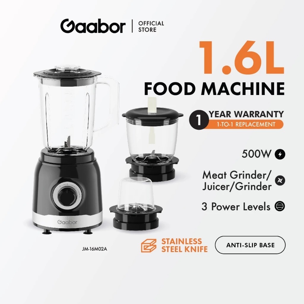 Gaabor Processador de Alimentos 1.6L Motor Potente 500W Moedor de Carne Liquidificador Triturador JM-16M02A em Oferta na Shopee