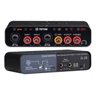 TEYUN Q-26 Interface De áudio Portátil 2 Canais Para Gravação Ao Vivo Placa De Som Externa USB Mini USB Mixer em Oferta na Shopee