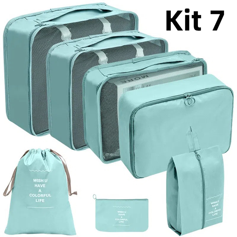 Kit de 7 Peças - Bolsas Organizadoras para Mala de Viagem, Roupas e Bagagem