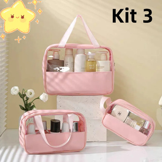 Kit 3 Necessaires Transparentes para Viagem - Organize Cosméticos e Produtos de Higiene Pessoal em Oferta na Shopee