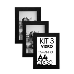 Kit 3 Porta Retratos 21x30cm A4 Com Vidro Para Certificados e Diplomas Parede Escritório